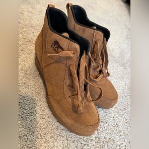Sorel Tan Suede Wedge Lace-Up Boots
